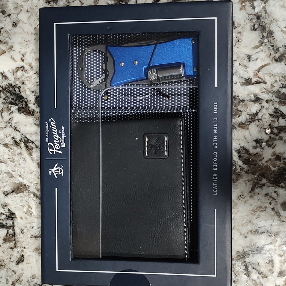 Original Penguin Men's Leather Bifold wallet with multi tool
